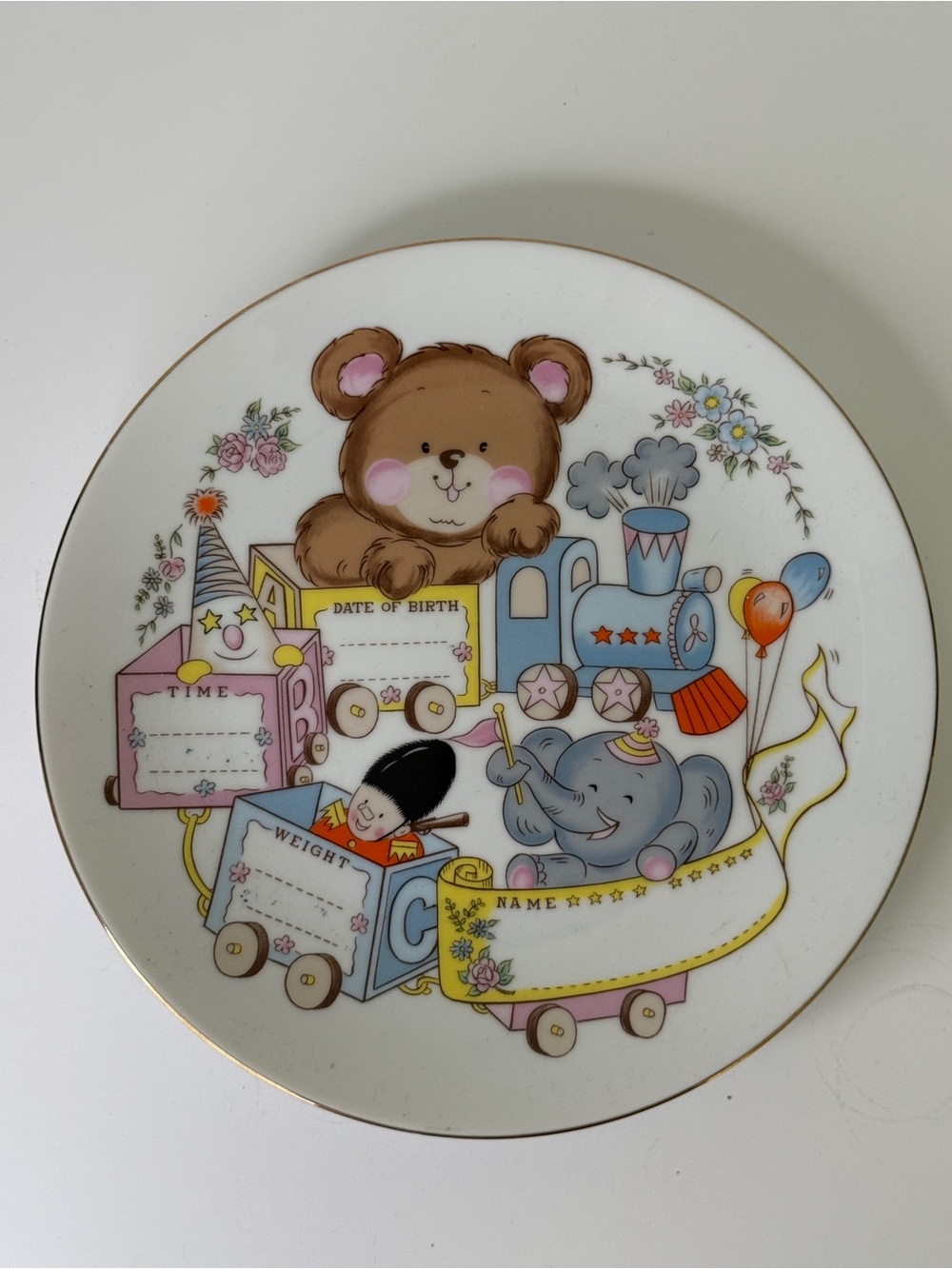 Baby Birth Announcement Porcelain Hanging Plate VTG Made in Japan